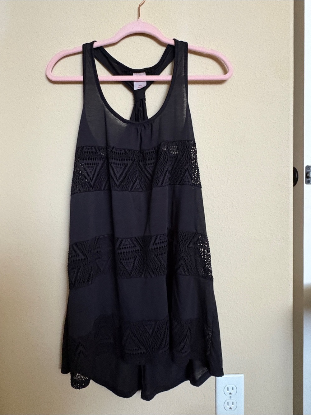 Xhilaration Black Crochet Panel Racerback Tank Swim Coverup